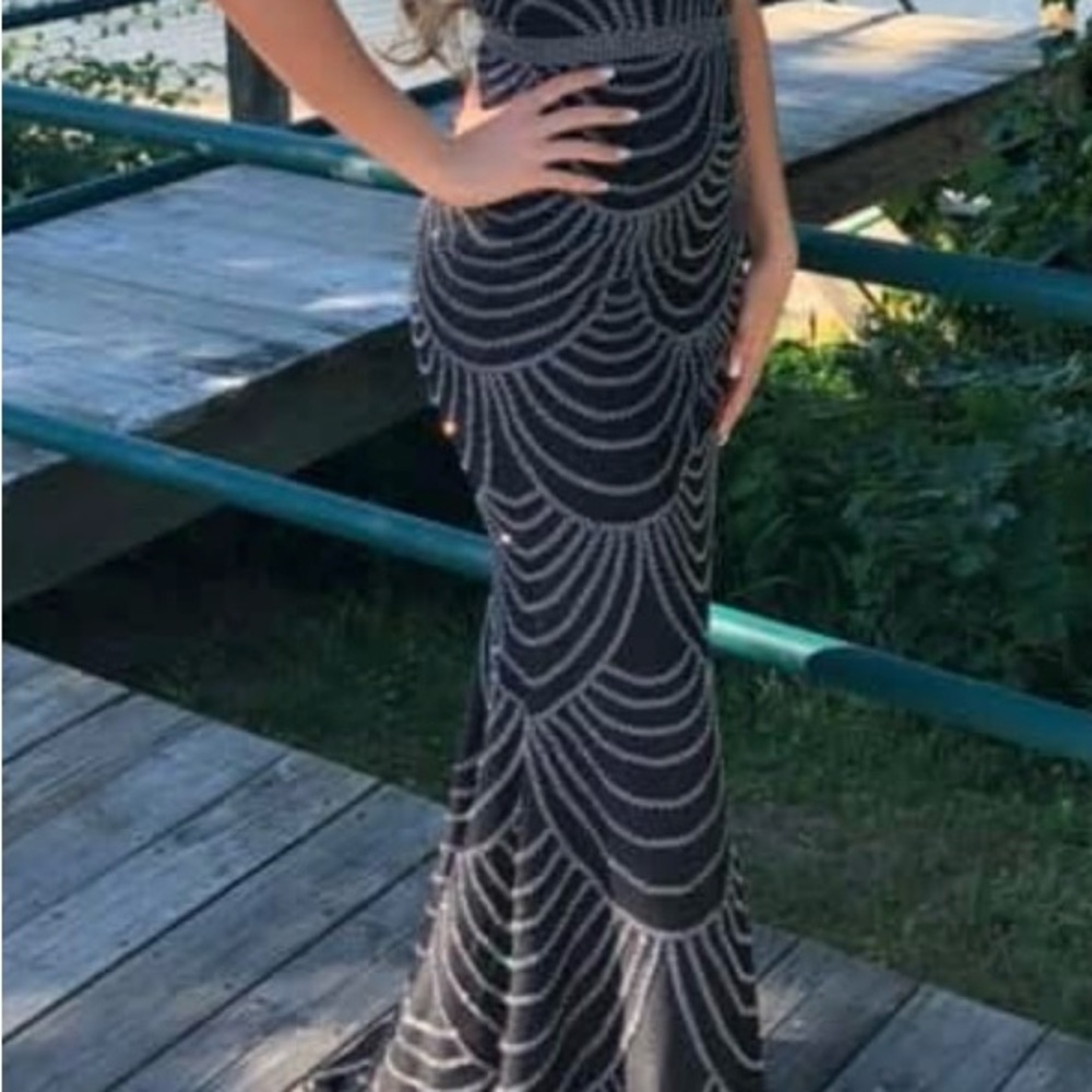 Elegant Black and Silver Evening Gown